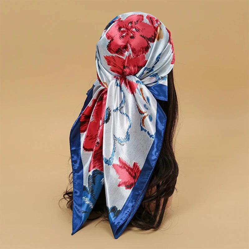 Satin Square Scarf Women Muslim Hijab Elegant 2025 Print Silk Neckerchief Shawl Wraps Headband Handle Hair Accessories Bandana Econic Blanks