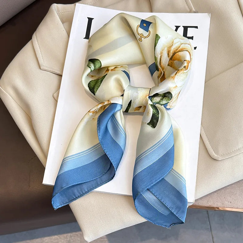 2025 New Fashion 70X70cmPrinted Women's Scarf Pashmina Silk Scarf Square Shawl Decorative Headband Neck Luxury Design Bandana Quick Pick Grocers