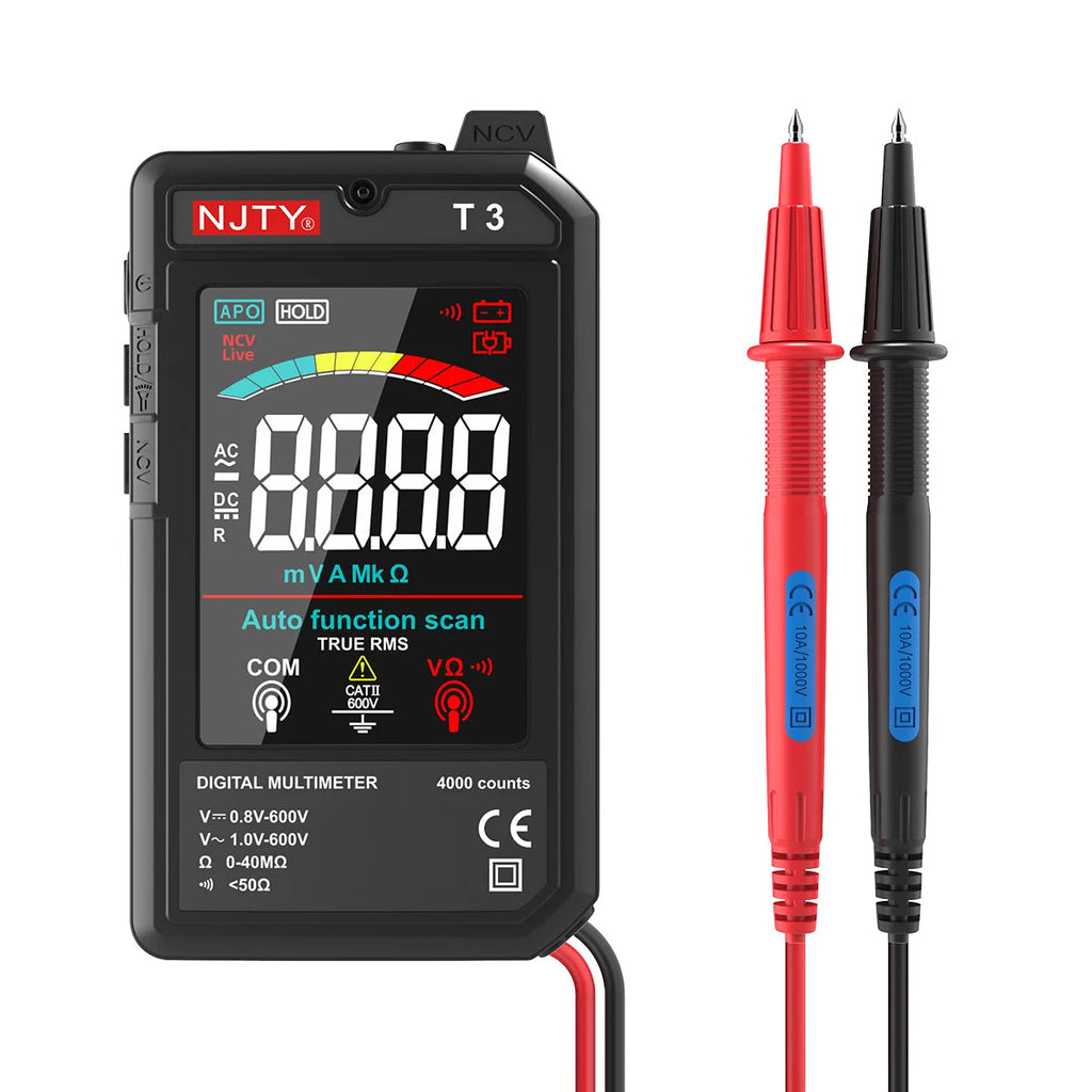 NJTY T3 Smart Digital Multimeter Type-c Charging Auto-Ranging 4000 Counts Ultra-thin NCV Live Wire Color Display Multimeter Tool Quick Pick Grocers