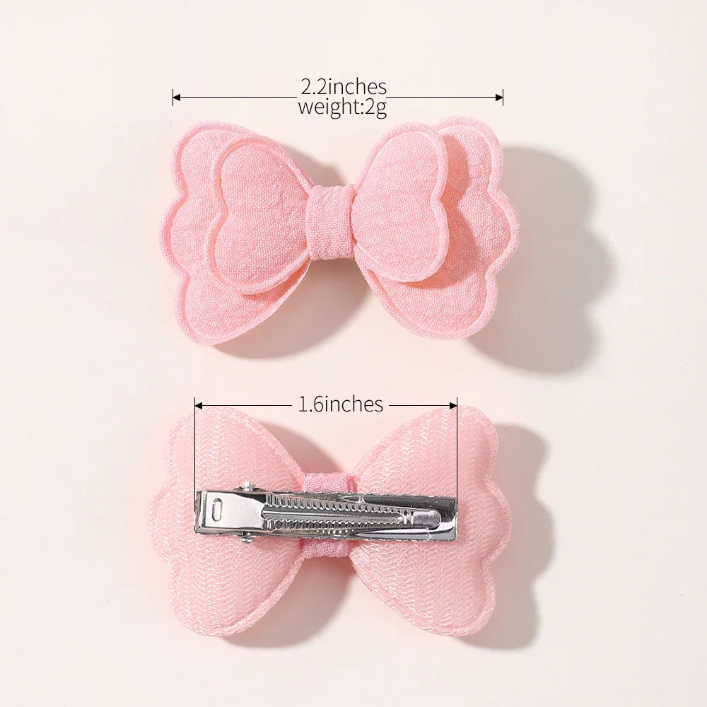 4Pcs/set Candy Colored Hair Clip Set for Girls Double Layered Bow Cute Bangs Hair Pin Cotton Safe Children's Hair Accessories Purest Peak