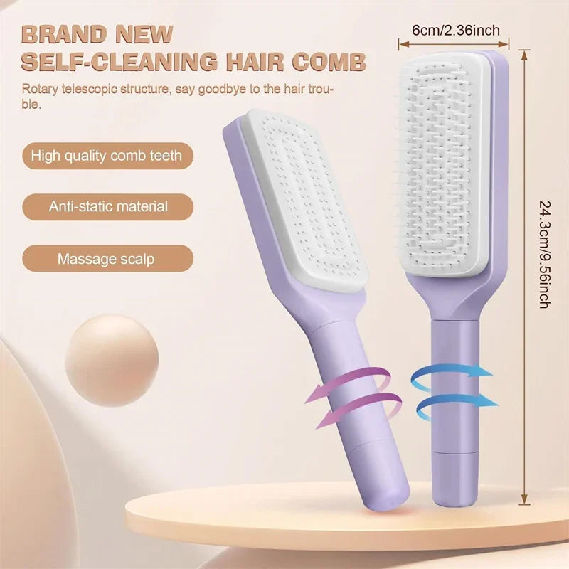 Automatic Cleaning Rotating Lifting Comb Self Cleaning Hairbrush Rotating Retractable Anti Static Massage Comb Scalp Hair Comb Quick Pick Grocers