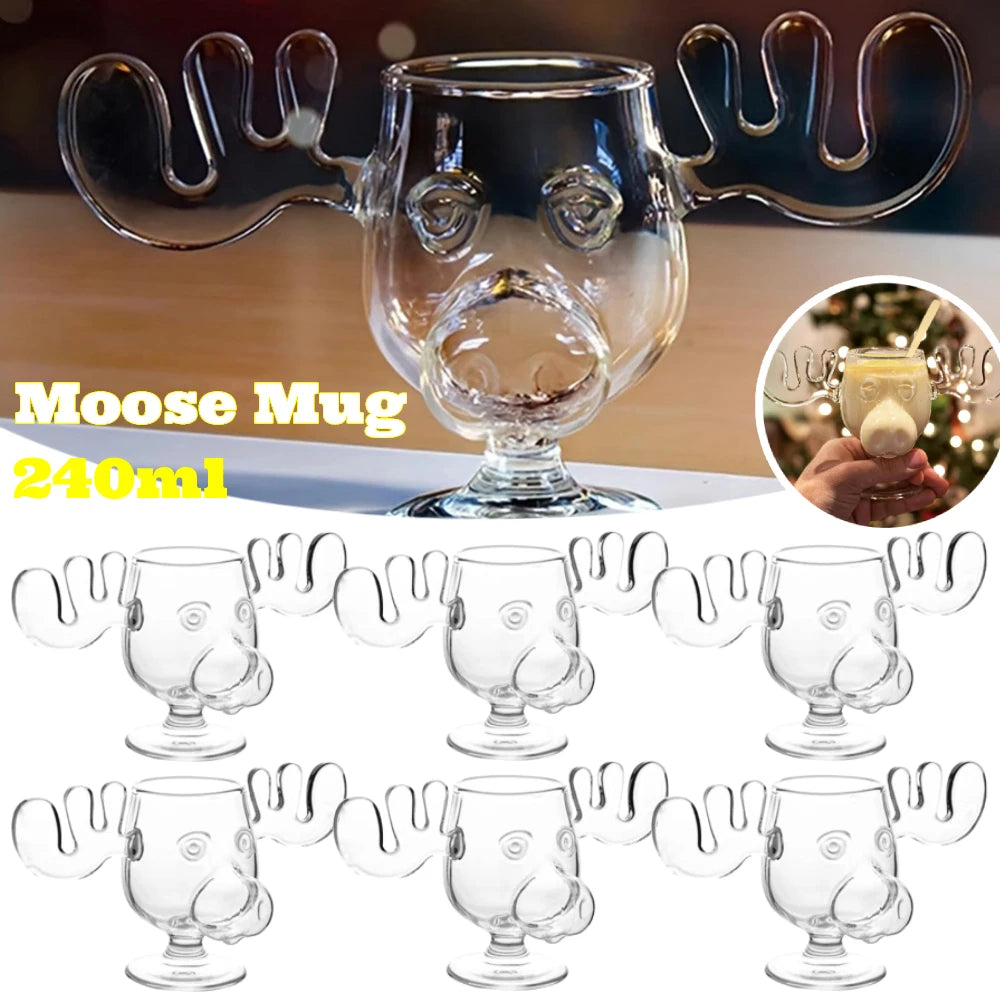 1/2/3PCS Christmas Elk Glass Cup 240ML Juice Milk Moose Mug Christmas Reindeer Head Beer Water Cup Holiday Party Drinkware Gifts Quick Pick Grocers