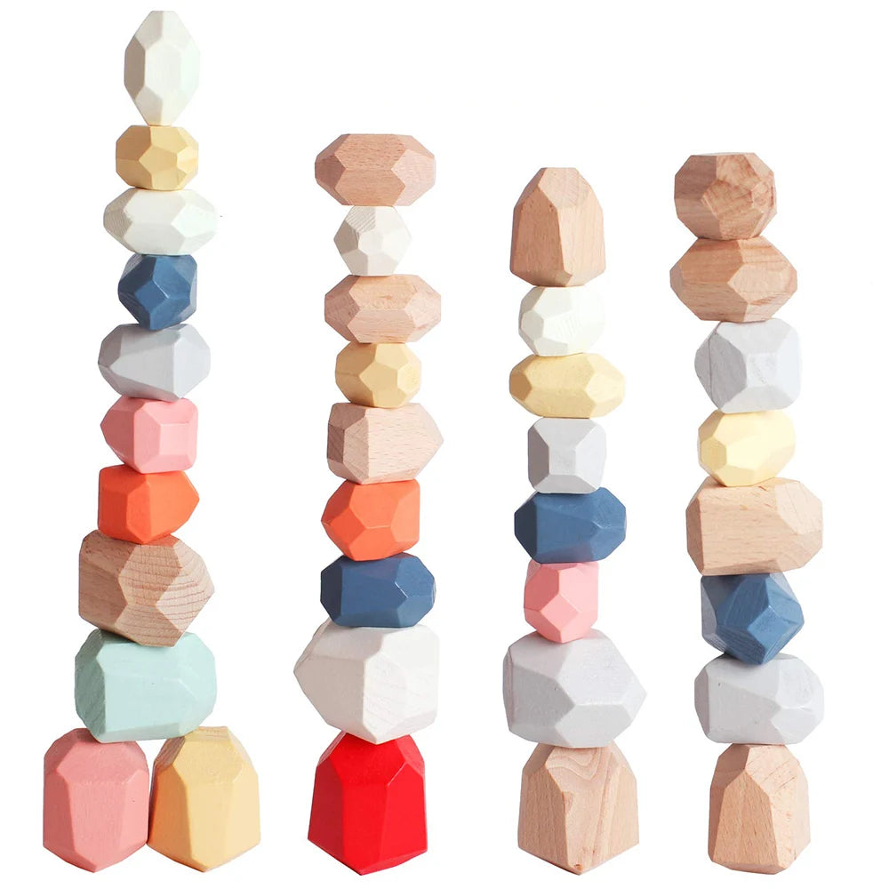Wooden Sorting Stacking Rocks Stones Sensory Toddler Toys Learning Montessori Toys Building Blocks Game for Kids Birthday Gifts Purest Peak