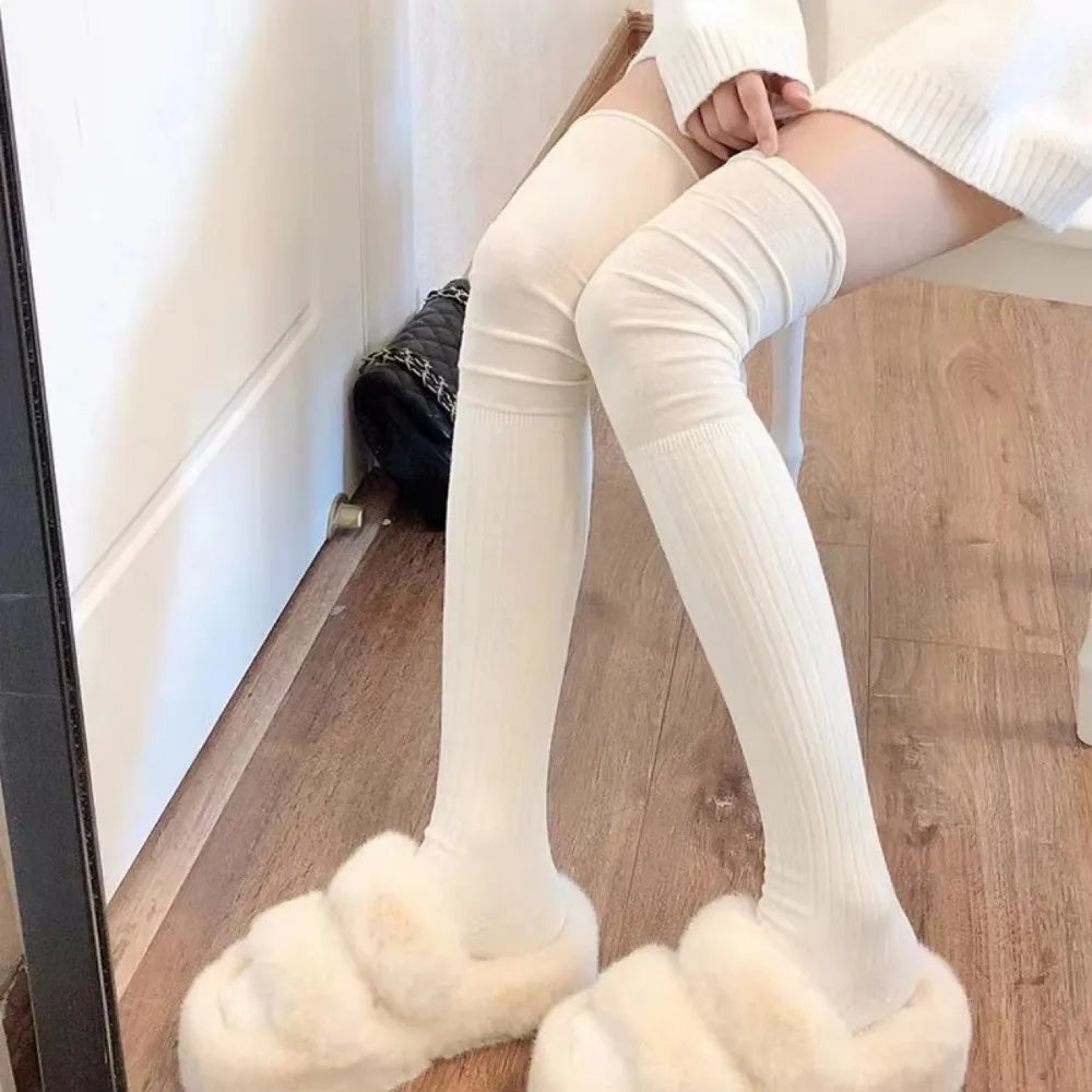 Fashion Pure Cotton Knee-high Socks Solid Color Keep Warm Long Tight Socks Boot Socks Fall Winter Quick Pick Grocers