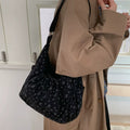 Korean Nylon Shoulder Bags Fashion Simple Plaid Zipper Tote Drawstring Pleated Cloud Bags New Commuter Crossbody Shoulder Bag Quick Pick Grocers