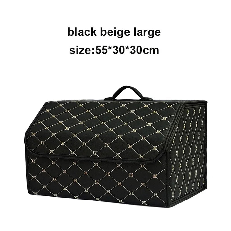 Car Trunk Organizer Box, Large Capacity, Auto Multiuse Tools, Storage Bag, Stowing, Tidying, Leather, Folding for Emergency Quick Pick Grocers