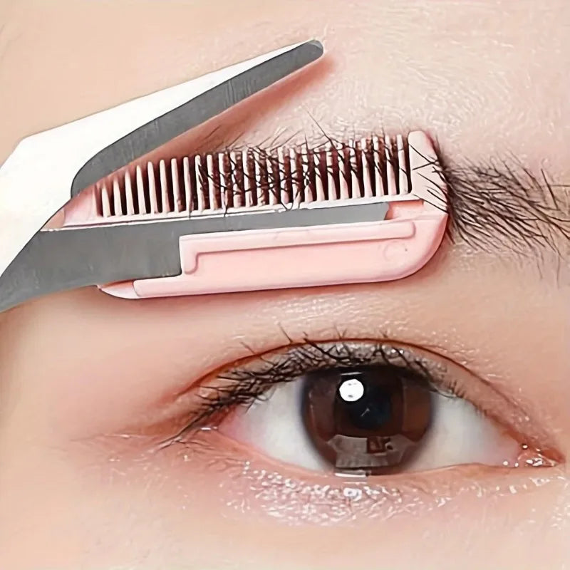 1 Pcs Pink Eyebrow Trimming Scissors with Built-in Comb - Stainless Steel, Precise Grooming Tool, Creating Perfect Eyebrows Quick Pick Grocers