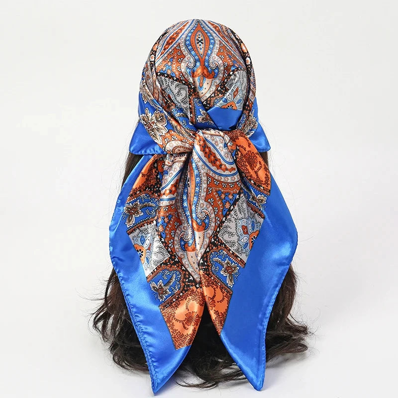 Satin Square Scarf Women Muslim Hijab Elegant 2025 Print Silk Neckerchief Shawl Wraps Headband Handle Hair Accessories Bandana Econic Blanks