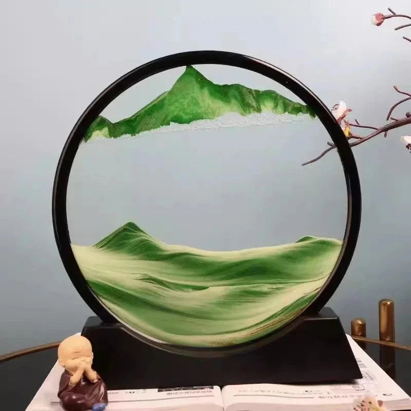3D Moving Sand Art Picture Round Glass Deep Sea Sandscape Hourglass Quicksand Craft Flowing Sand Painting Office Home Decor Gift Econic Blanks