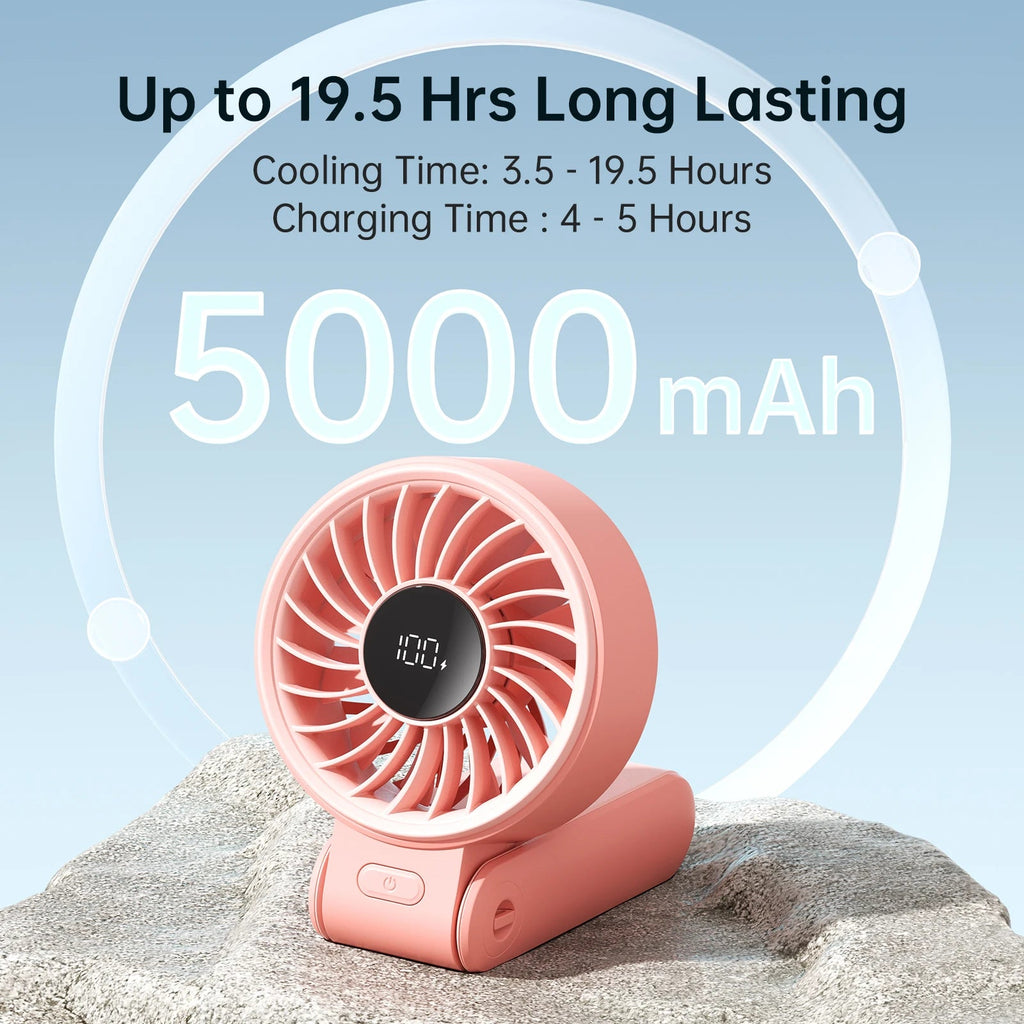 JISULIFE Portable Handheld Fan with LED Display,5 Speeds,5000mAh,150°Folded,3-IN-1 Hand/Desk/Neck Multifunction Personal Fan Quick Pick Grocers