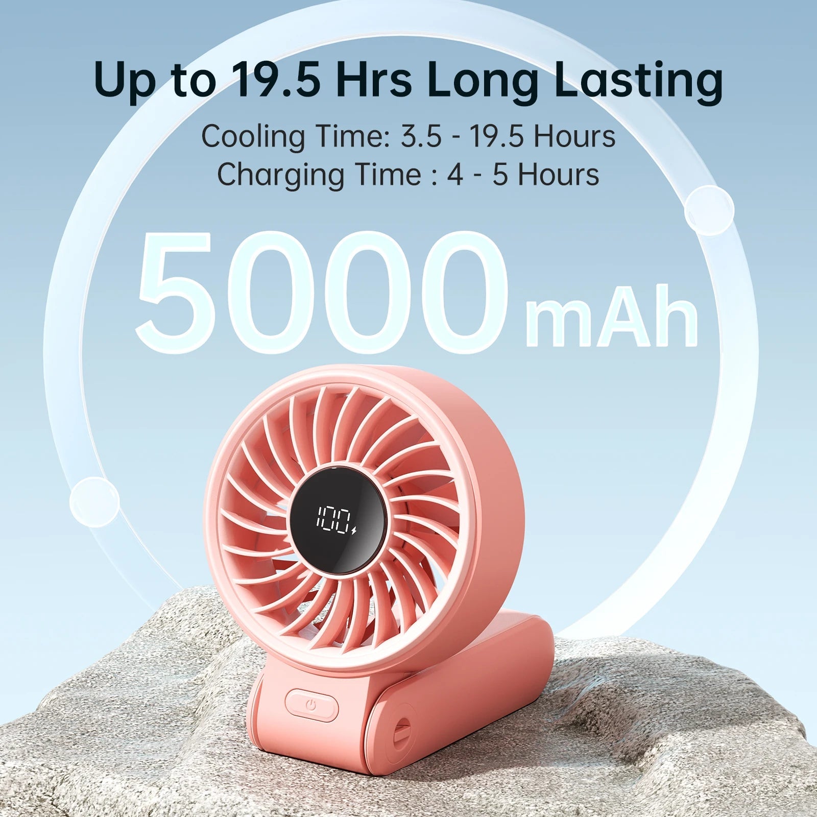JISULIFE Portable Handheld Fan with LED Display,5 Speeds,5000mAh,150°Folded,3-IN-1 Hand/Desk/Neck Multifunction Personal Fan Quick Pick Grocers