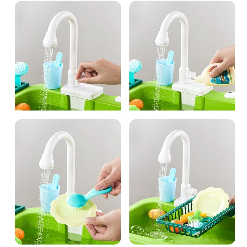 Kids Kitchen Sink Toys Electric Dishwasher Playing Toy With Running Water Pretend Play Food Fishing Toy Role Playing Girls Gift Econic Blanks