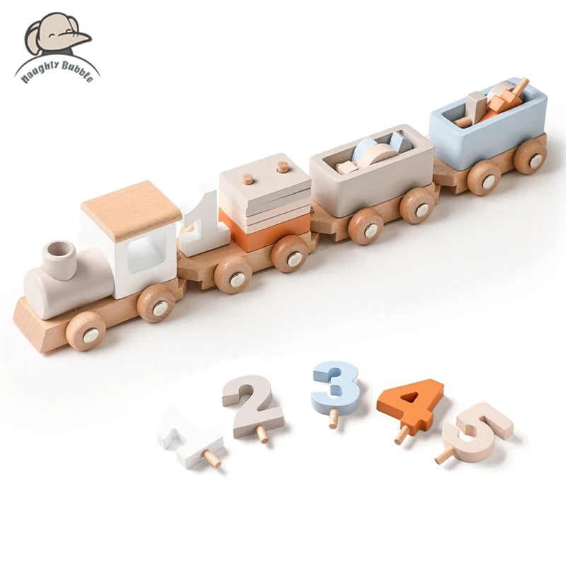 Wooden Train Birthday Toy  Montessori Toys Baby Educational Toys  Wooden Trolley  Baby Learning Toys  Number Of Wood Baby's Toys Purest Peak