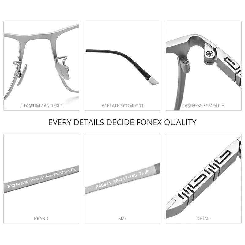 FONEX Titanium Glasses Frame Men Brand Design Square Eyewear Ultralight-Weight Japanese High-end Quality Eyeglasses Frames 85641 Econic Blanks