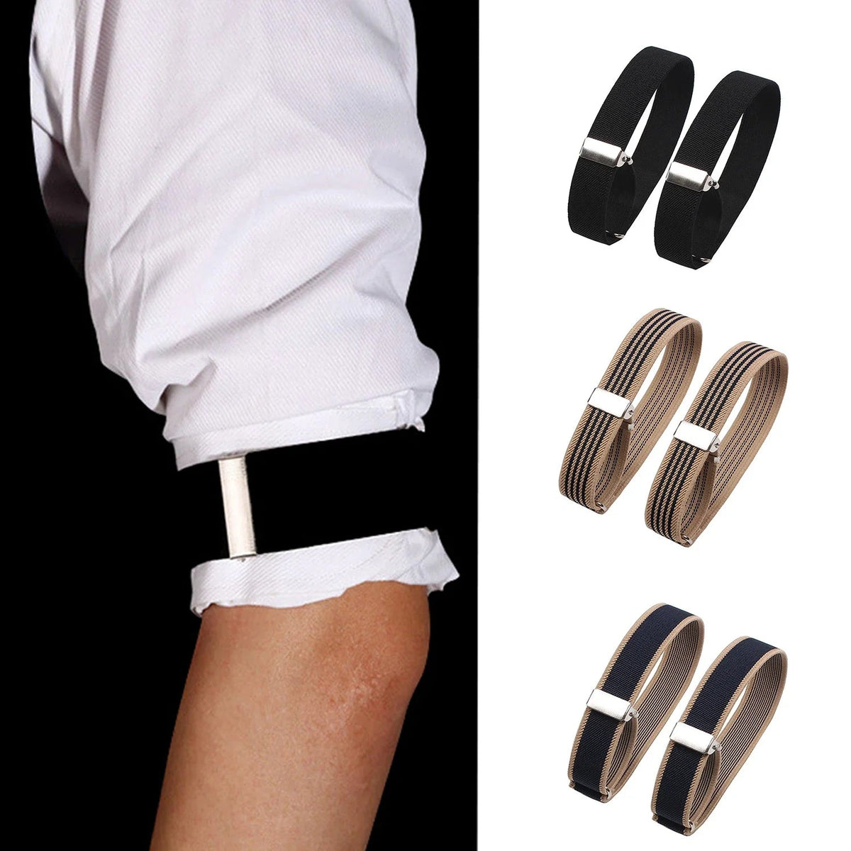 1 Pair Elastic Adjustable Armband Anti-Slip Shirt Sleeve Holders Arm Band Sleeve Bracelet Anti-Slip Shirt Sleeve Holders Quick Pick Grocers