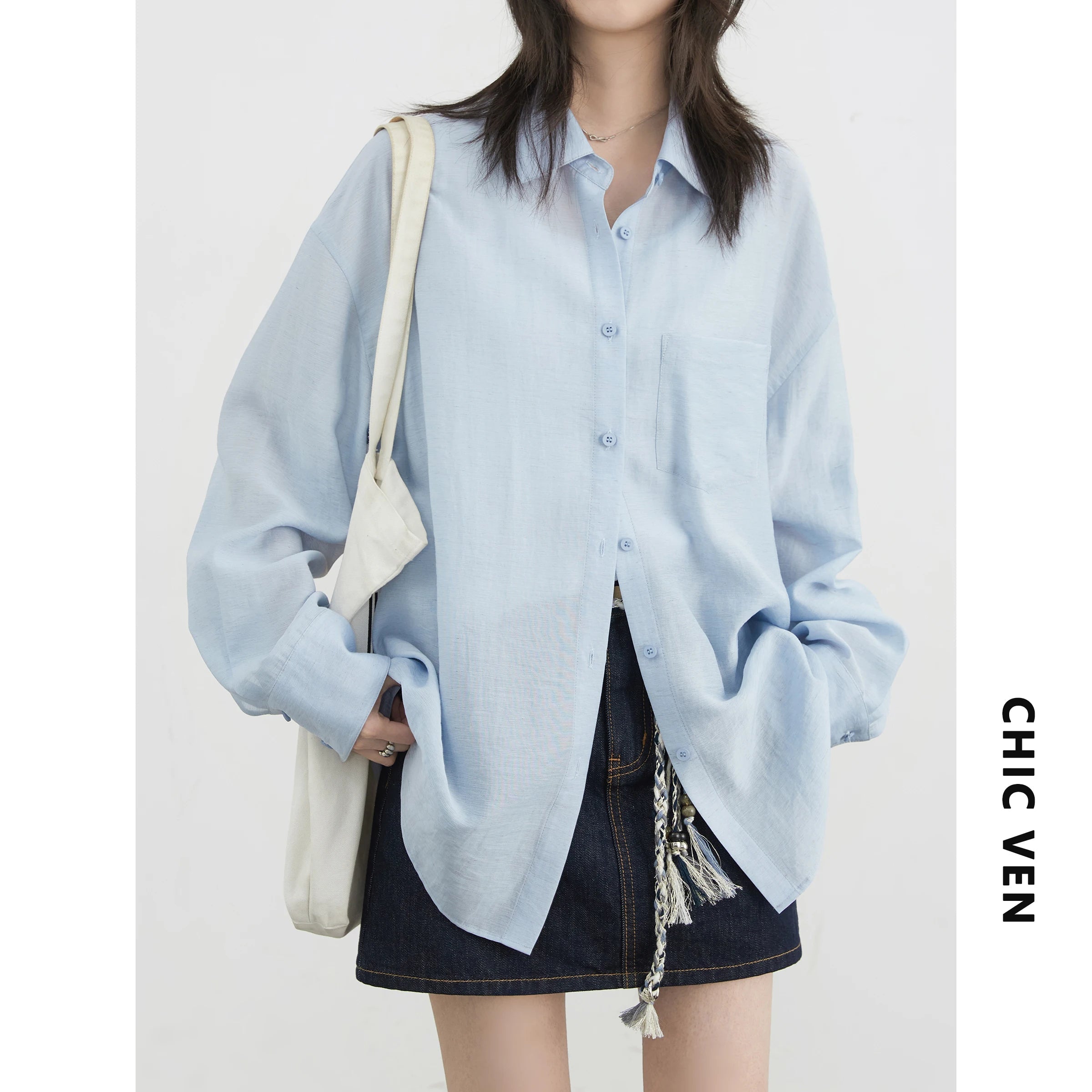 CHIC VEN Women Long Sleeve Shirts Solid Loose Casual New Style Design Back Hollow Out Shirt Female Blouse Spring Summer 2026 Quick Pick Grocers