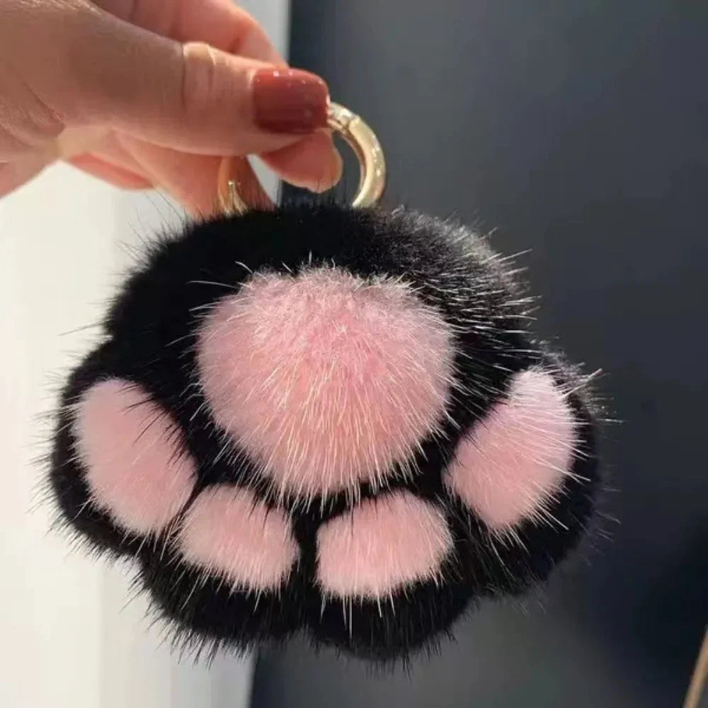 Cat Paw Pendant Keychain Couple Keychain Fluffy Faux Fur Keychain Charm Cute Soft Plush Toy Key Ring Backpack Car Key Pendant Econic Blanks