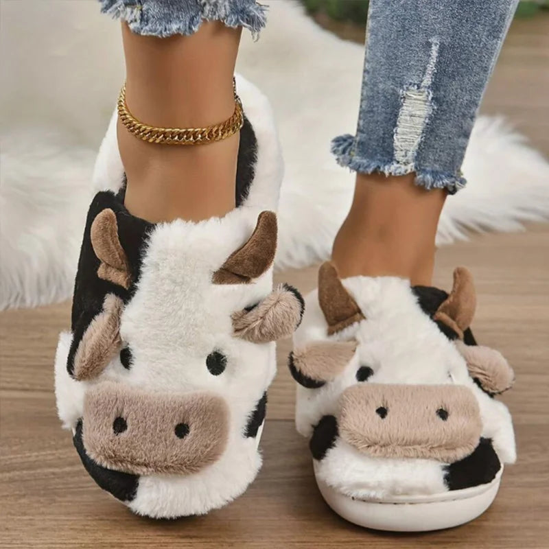 Soft Cow Slippers for Women - Cozy Animal-Themed Home Shoes Fluffy Winter Shoes for Women House Slippers Purest Peak