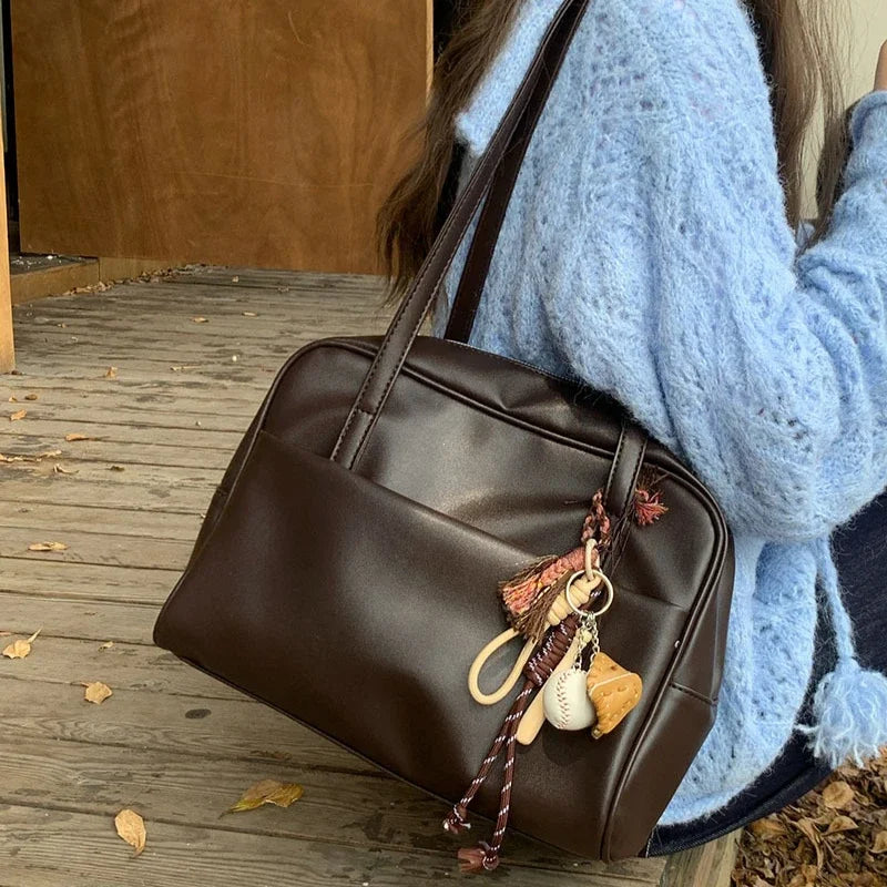 Portable Texture Tote Bag for Women, Shoulder Underarm Bag, Commuting Bag, Large Capacity, Niche Design, Autumn Winter Handbags Quick Pick Grocers