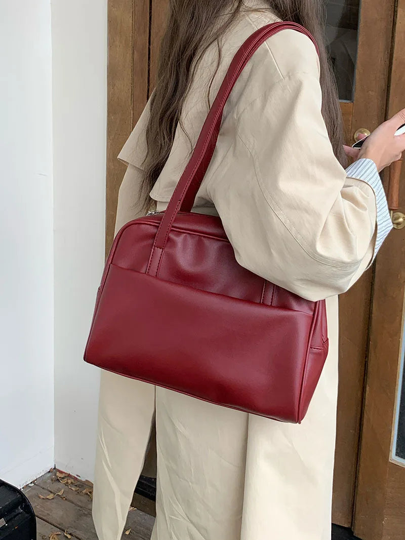 Korean Style Large Capacity Single Shoulder Women's Bag Versatile Vintage Underarm Bag Autumn 2025 New Arrival Tote Bag Quick Pick Grocers