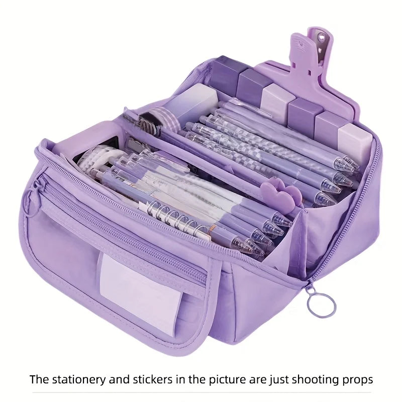 Large Capacity Pencil Case Organizer - Multi-Compartment Desktop Storage for School & Office Supplies ( Pink/Purple/Black) Quick Pick Grocers
