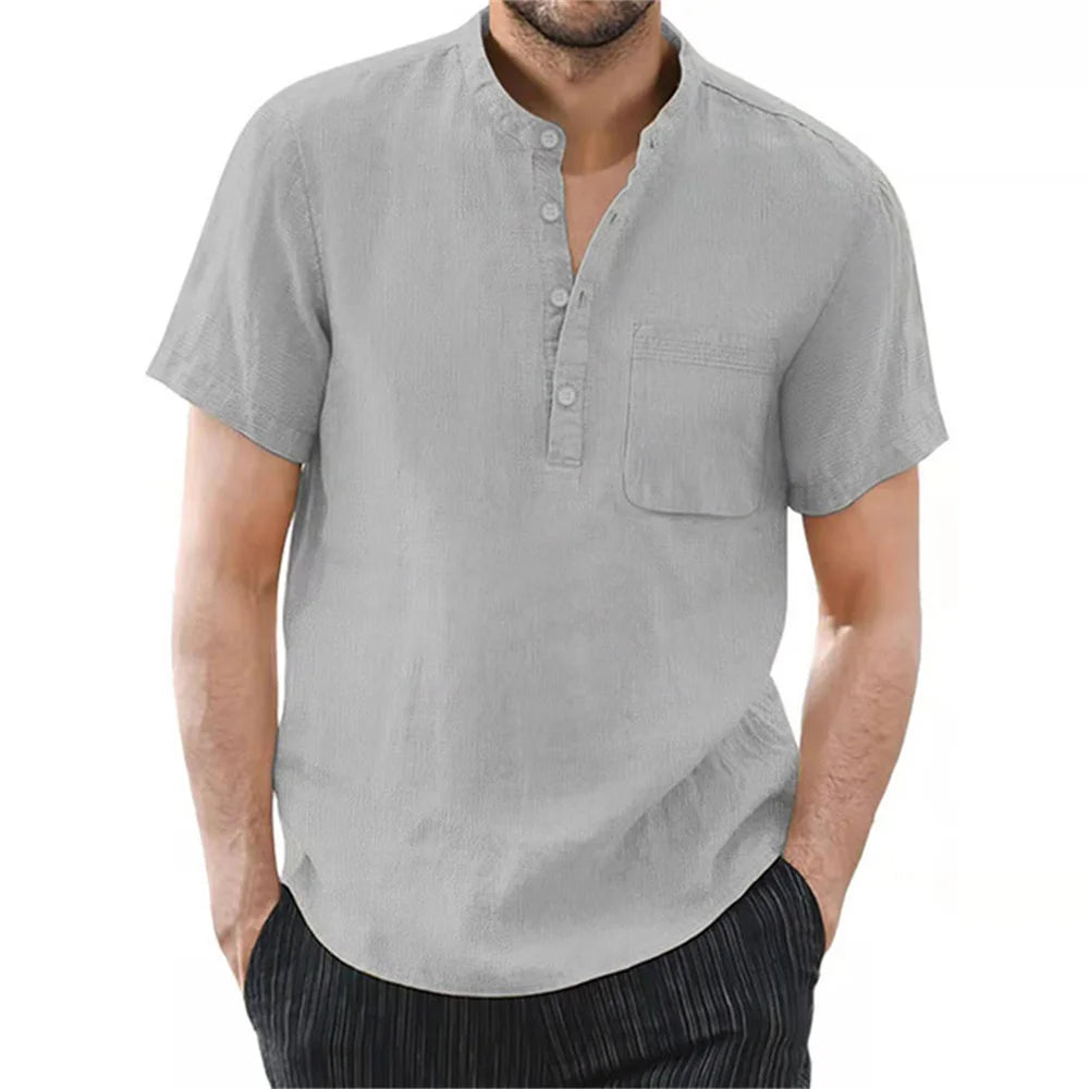 Men's Short Sleeve T-shirt Cotton and Linen Casual Men T-shirts Solid Color Summer Shirt Male Cozy Breathable Quick Pick Grocers