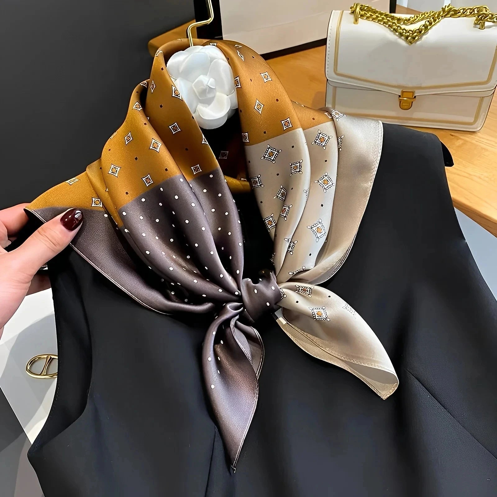 Fashion Luxury Brand 70cm Silk Square Scarf Women Satin Neck Tie Female Hair Bandana Headkerchief Shawl Wrap Hijab Echarpe Quick Pick Grocers