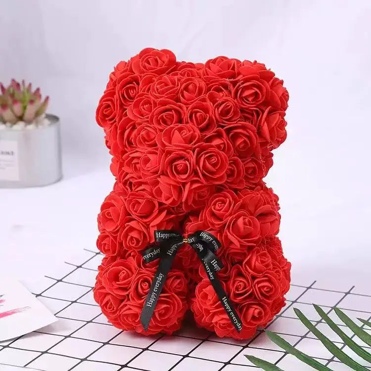 25cm Artificial Teddy Rose Flower Bear with Box Romantic Valentines Day Gift Girlfriend Women Anniversary Wedding Party Supplies Quick Pick Grocers