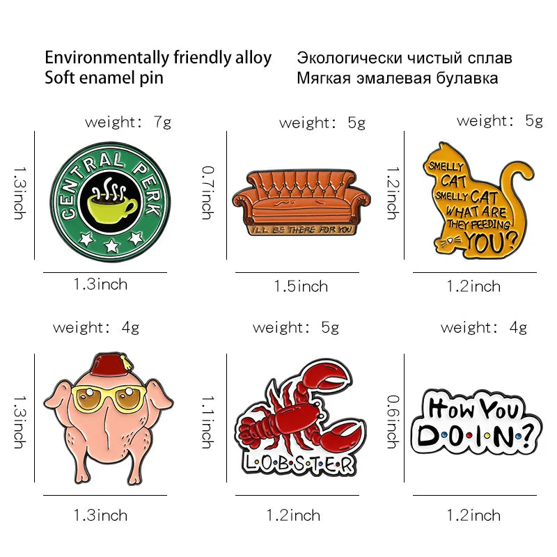 New Creative American TV Series Friends Pin Cartoon Cute Lobster Sofa Shaped Letter Pin Badge Quick Pick Grocers