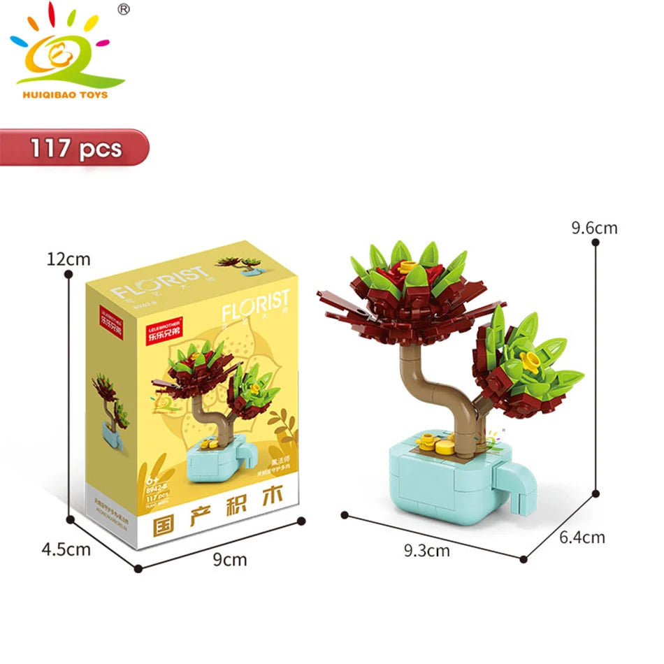 HUIQIBAO MOC Flower Succulent Potted Model Building Block DIY Eternal Bouquet Home Desk Plant Decor Brick Girl Gift Children Toy Quick Pick Grocers