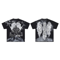 Streetwear Vintage Washed Diamond Cropped Tee for Men Crew Neck Short Sleeve Loose Cotton Rhineston Tshirts Oversized Quick Pick Grocers