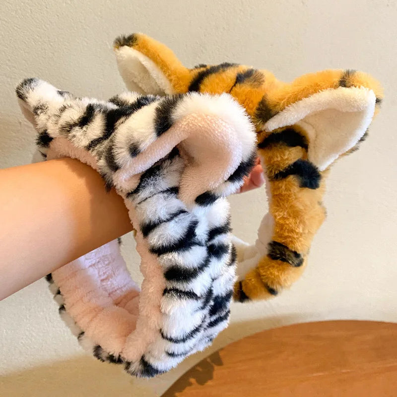 1pc adorable tiger wash face headband cartoon sell cute animal headpiece wash makeup plush tiger ear hairband Quick Pick Grocers