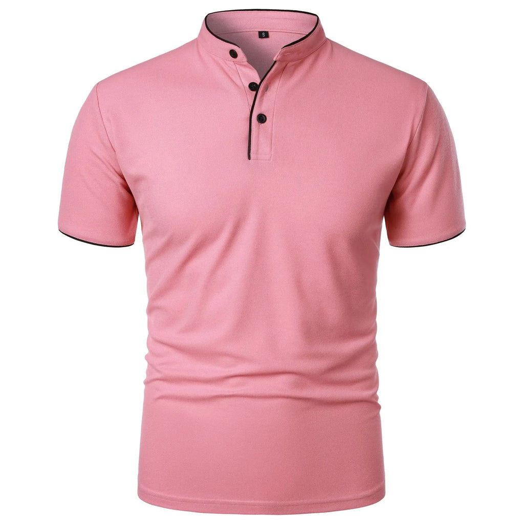 Summer Men's Short Sleeve Collar Tshirts New Solid Color Casual Polo Shirt Trendy Breathable Loose Basic Splice Top Quick Pick Grocers