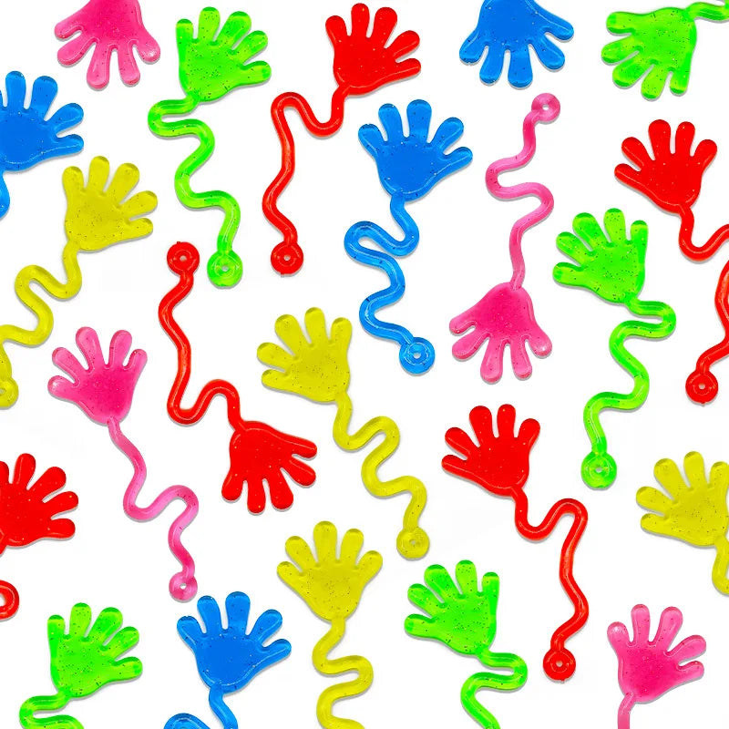 5-20 Pcs Kids Funny Glitter Sticky Hands toy Palm Elastic Sticky Squishy Slap Palm Toy kids Novelty Gift Party Favors supplies Quick Pick Grocers