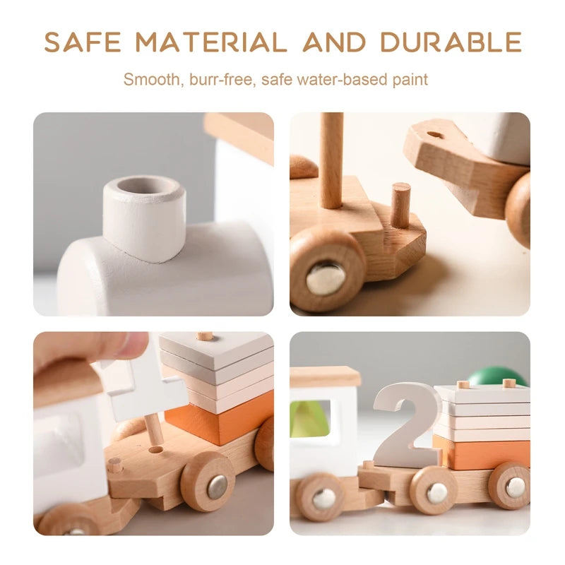 Wooden Train Birthday Toy  Montessori Toys Baby Educational Toys  Wooden Trolley  Baby Learning Toys  Number Of Wood Baby's Toys Purest Peak