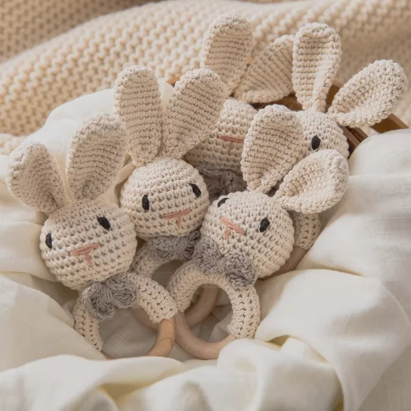 Baby Crochet Rattle Wooden Teether Toy BPA Free Wood Rodent Rabbit Rattle Baby Mobile Play Gym Newborn Educational Music Toys Purest Peak
