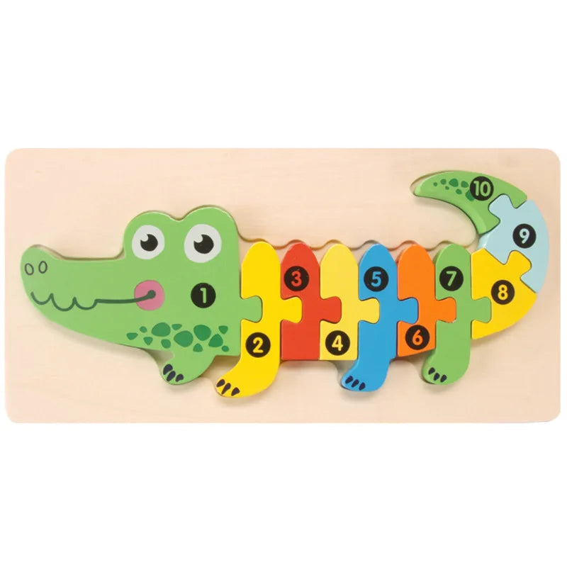3D Stereoscopic Montessori Wooden Puzzle Cartoon Dinosaur Animal Shape Color Cognitive Educational Game Toy Kids Birthday Gift Purest Peak