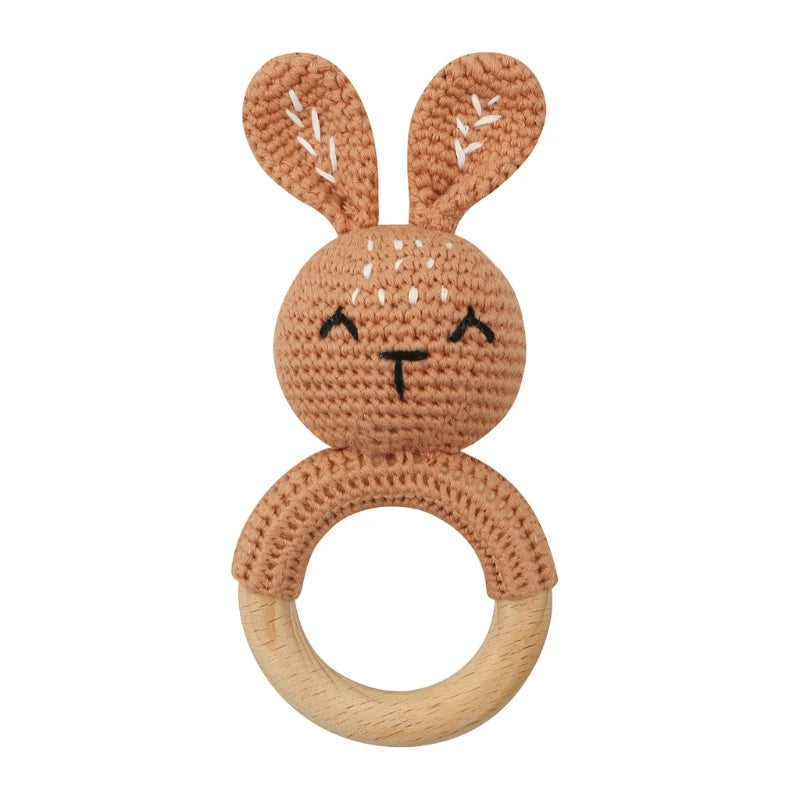 BPA Free Baby Wooden Teether Crochet Cartoon Baby Rattle Toys Wooden Ring Rodent Toys Mobile Gym Kids Newborn Educational Toys Purest Peak