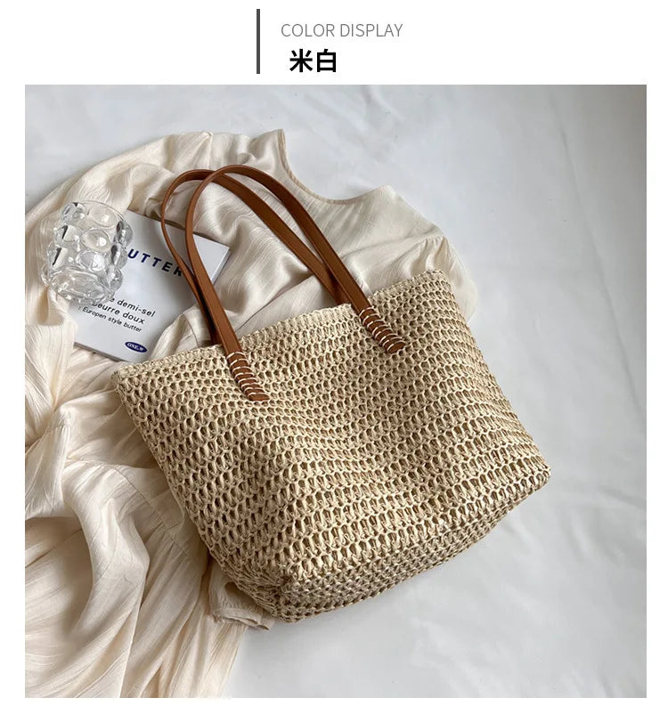 Hand-woven Women's Shoulder Handbag Bohemian 2025 Summer Fashion Straw Beach Tote Bag Travel Shopper Weaving Shopping Bags Quick Pick Grocers