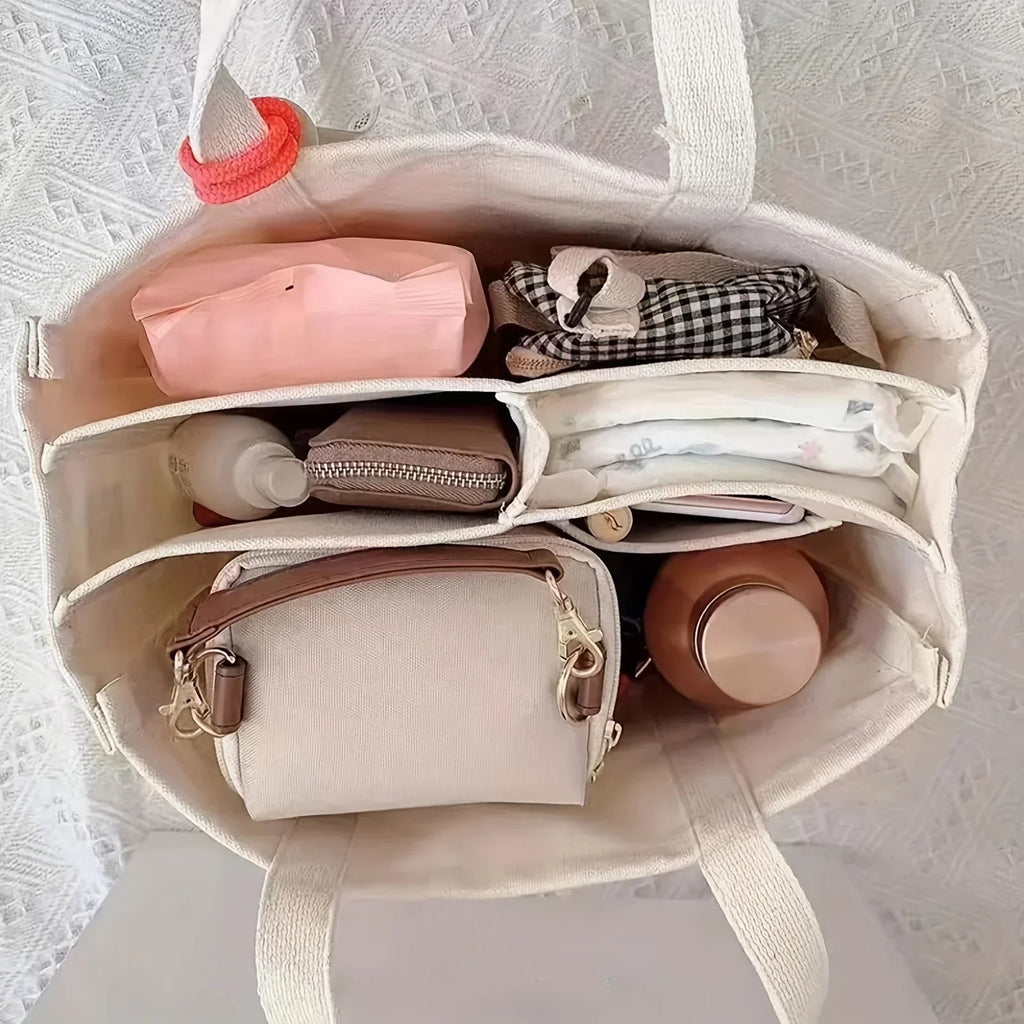 Ladies Canvas Handbag Multi Pocket Large Capacity Tote Bag Adjustable Shoulder Strap Casual Shoulder Shopping Bag Econic Blanks