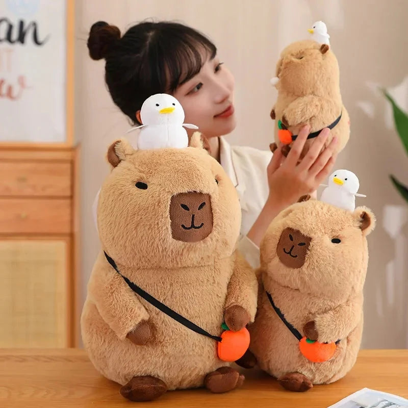 Strawberry Hat Capybara Plush Toy Simulation Turtle Backpack Capibara Stuffed Animals Papa Hand Circle Ring Small size Pendant Econic Blanks