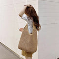French Style Large Capacity Woven Straw Woven Bag for Women New Beach Vacation Shoulder Bag Casual Commuting Tote Bag Purse Quick Pick Grocers