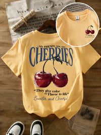 Summer Sweeter Cherries Prints T-Shirts Womens Cotton Oversized T Shirts Basic O-Neck Short Sleeve Tops Casual Woman Clothes Quick Pick Grocers