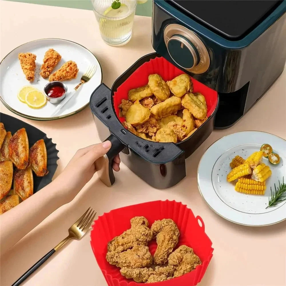 1PC Reusable Airfryer Pan Liner Accessories Silicone Air Fryers Oven Baking Tray Pizza Fried Chicken Airfryer Silicone Basket Econic Blanks