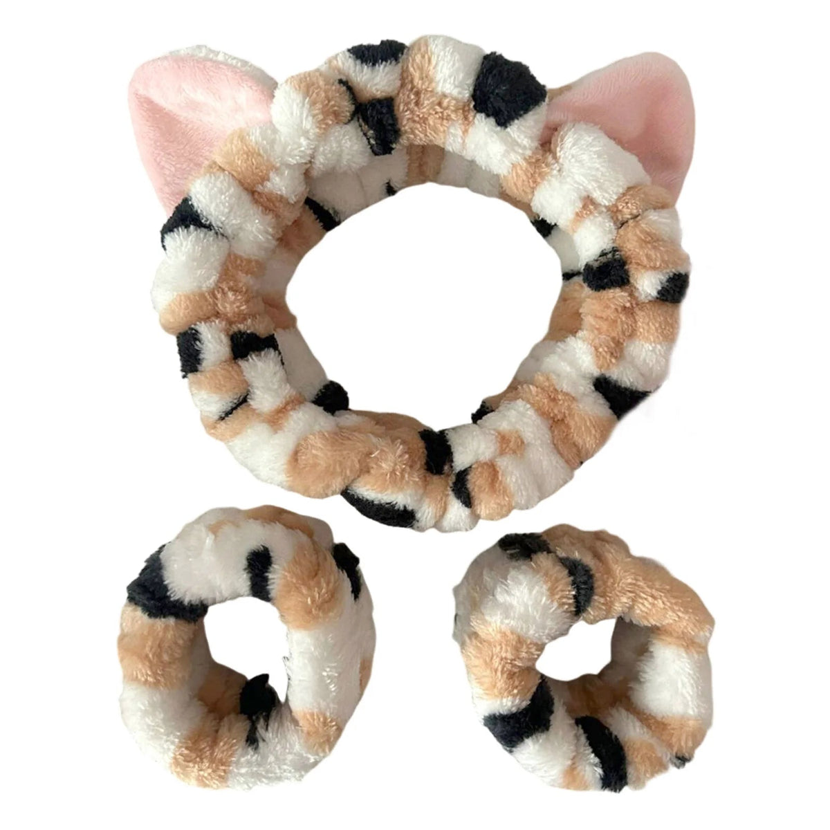 3pcs Wash Face Headband Soft Comfortable Plush Headband Wrist Strap Set For Girls Cartoon Cat Ear Shaped Wash Up Headband Kit Econic Blanks