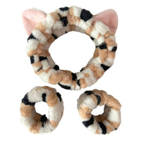 3pcs Wash Face Headband Soft Comfortable Plush Headband Wrist Strap Set For Girls Cartoon Cat Ear Shaped Wash Up Headband Kit Econic Blanks