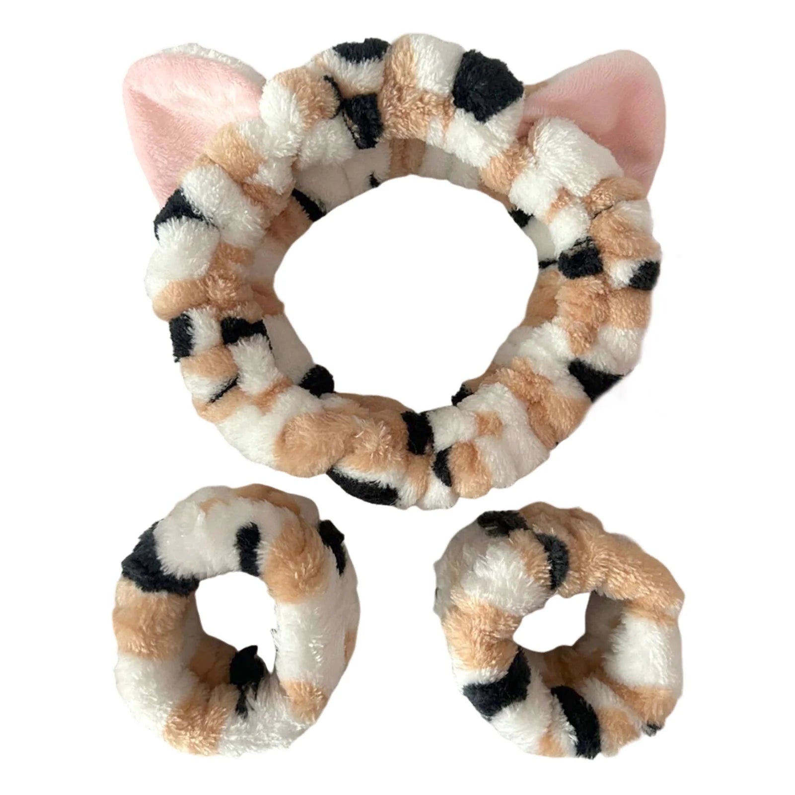 3pcs Wash Face Headband Soft Comfortable Plush Headband Wrist Strap Set For Girls Cartoon Cat Ear Shaped Wash Up Headband Kit Econic Blanks