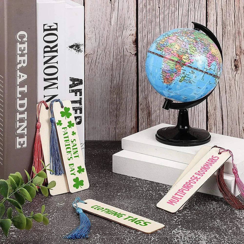 10/20/60Pcs Wood Bookmark Bulk Blank Hanging Label Wooden Bookmarks Sign Unfinished Label Ornaments With Tassel Ropes DIY Crafts Econic Blanks