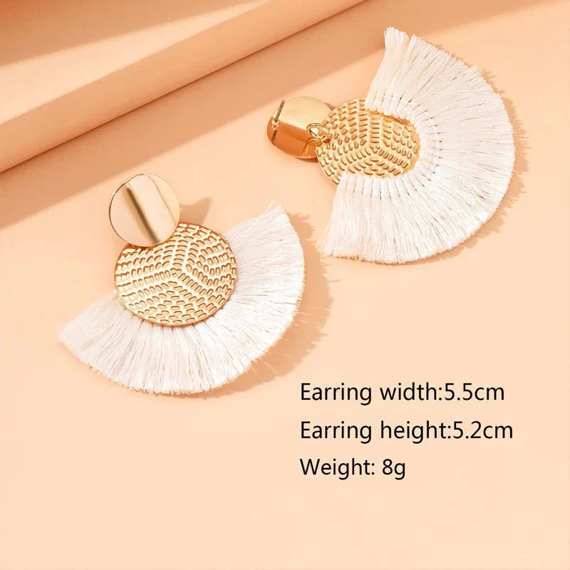Fashion Bohemian Big Tassel Dangle White Fringe Female Earrings Drop Earrings for Women Statement Wedding Jewelry Econic Blanks