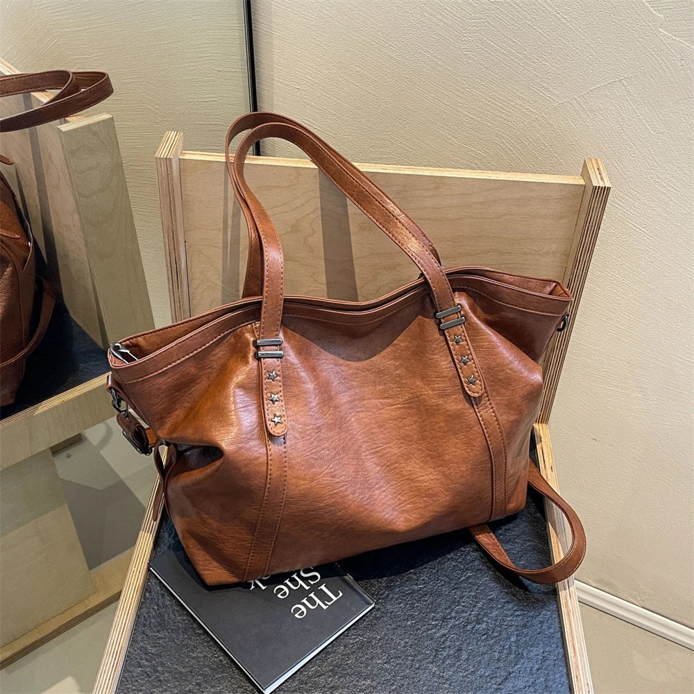 MOODS Large Sized Tote Bags For Women Soft PU Leather Pure Color Large Capacity Shopper Shoulder Crossbody Bag Quality Handbags Quick Pick Grocers